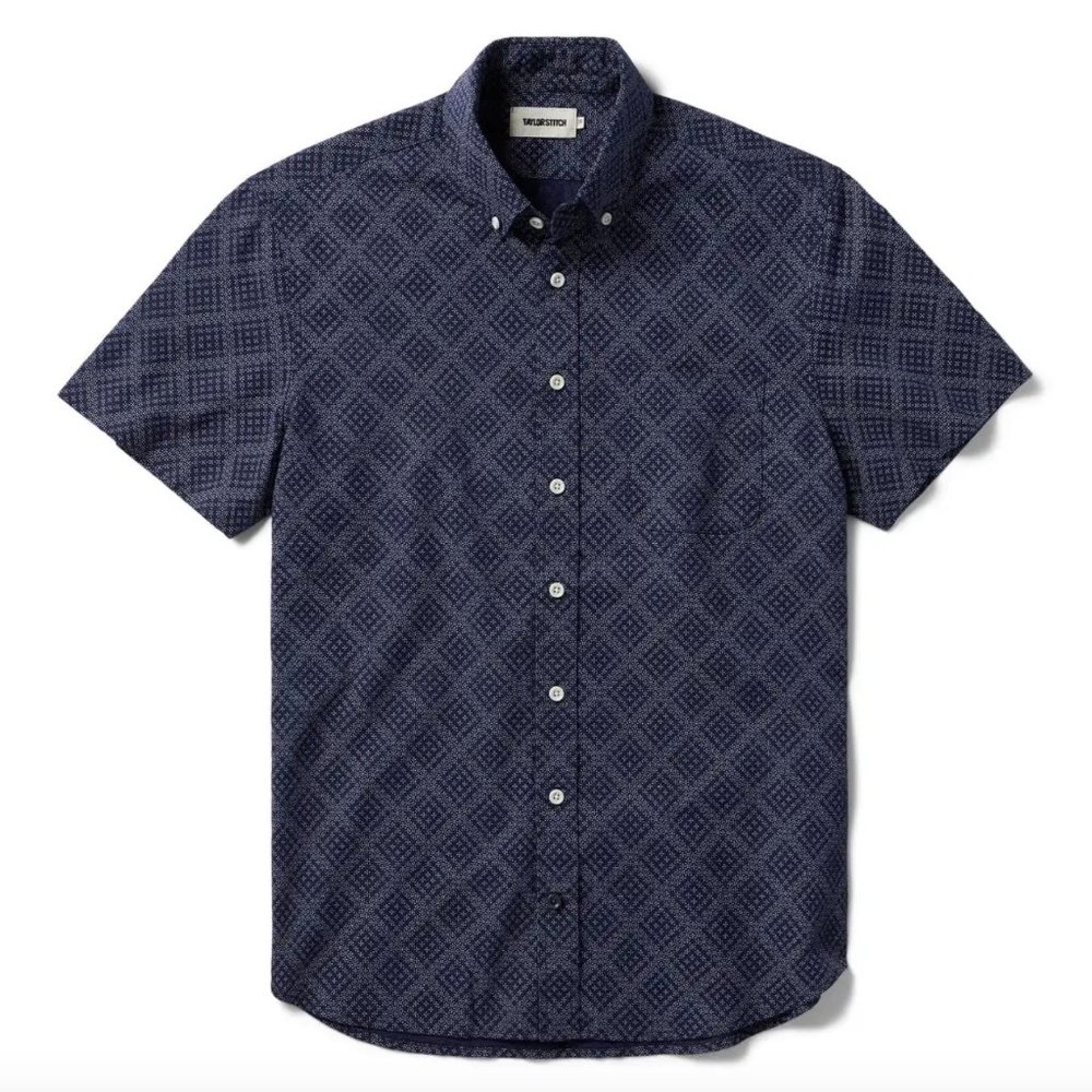 Taylor Stitch Short Sleeve Jack- Navy Diamond